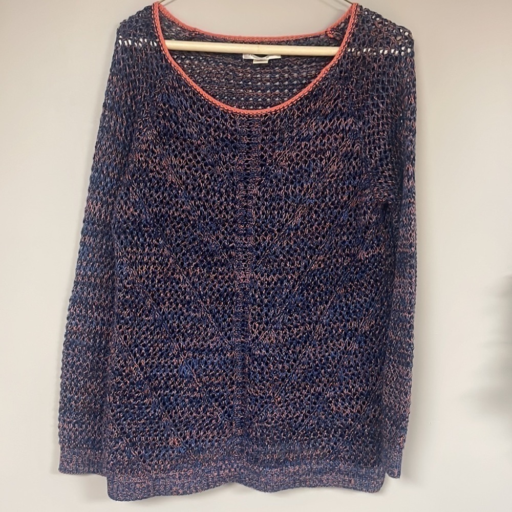 John Paul Richard Open Knit Pullover, Medium, Peach & slate blue, Like New!